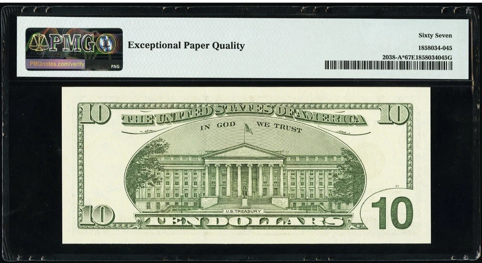 $10  2003 Federal Reserve * Star Note Boston Fr#2038-A* PMG 67 EPQ Superb Gem UN - Image 2 of 3