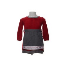 Dirndl, Größe: 110, Rot/Grau/Weiß, Leinen, Samt, Mädchen #HNs