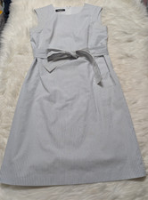Nine West Dress Sheath Lined Sleeveless Belted Women Size 4 Blue White Stripe