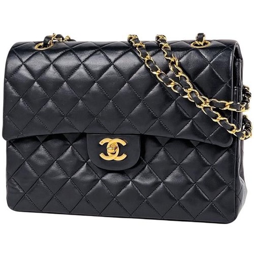 Chanel Double Flap Chain CC Mark Leather Black Shoulder Bag #BS3008
