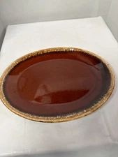 Hull Pottery H.P. Co. 12" Brown Drip Oval Baker Oven Proof USA Vintage