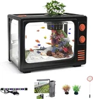 2.5 Gallon Fish Tank Kit with LED Lights, Filter & Plant Planter - Retro TV Deco