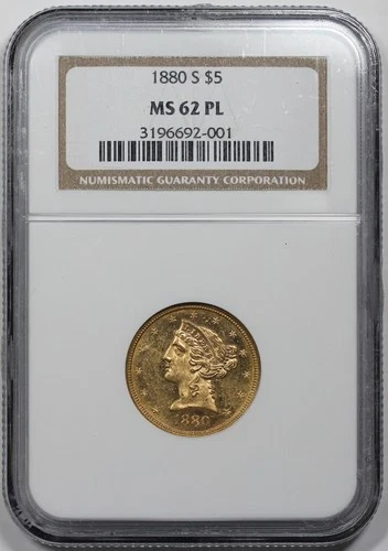 1880-S $5 Gold Liberty Half Eagle, NGC MS62PL