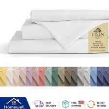 100 Cotton Percale Queen Sheets Set - 4 Piece White Luxury Bedding