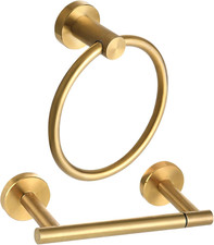 Brushed Gold Bathroom Accessory Set: Toilet Paper Holder  Towel Ring