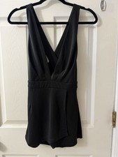 Fashion Nova Black V Neck Halter Mini Skort Dress Cris Cross Back Stretch Sz S