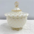 Salviati Murano Glass Footed Jar Gold Bubble Design Floral Finial Vtg 1950s 6"