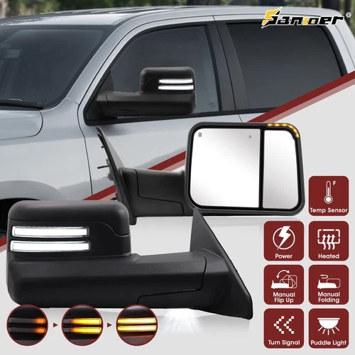 Tow Mirror for 2019-2024 Ram 1500 Power Heated LED Smoke Switchback Puddle Light