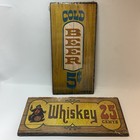 Pair of Sealed 1973 Wallace Berrie Cold Beer & Whiskey Wood Tavern Signs — photo 1