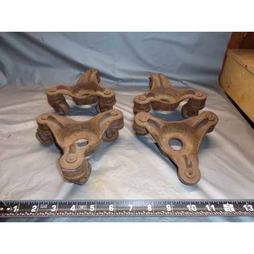 SET of 4 - Cast Iron Three-wheel Piano Stove Furniture Mover