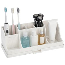 Silicone Marble Pattern Toothbrush Organizer, 7-Compartment Detachable Bathro...