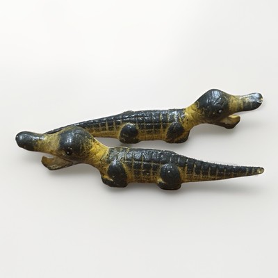 Vintage Painted Colored Cast Iron Alligator Crocodile Bottle Opener Set Of 2