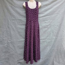 Pact Organic Fit & Flare Open Back Berry Purple Polka Dot Maxi Sz M Dress