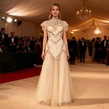 Vintage Champagne Wedding Dresses High Neck Lace Sequins Applique Bridal Gowns