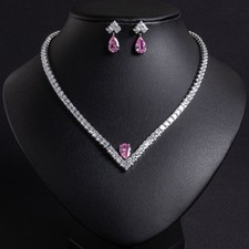 Wedding Bridal CZ Jewelry Set Zirconia Necklace Earrings Set