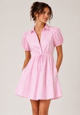 J.Crew Women’s Size 2 Pink White Stripe Puff Sleeve Drawstring Shirt Dress