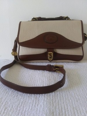 VTG DOONEY BOURKE CARRIER AWL SATCHEL CREAM/BONE w/ BRO TRIM CROSSBODY SHOULDER
