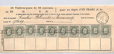BELGIUM Revenue SAVINGS STAMP Document 1Fr Deposit 10c{10} 1884 Quevaucamps VM27