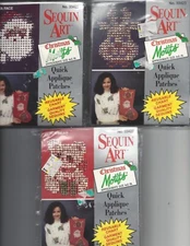 3 Sequin Art Christmas Applique Patches - Distlefink Designs - Deer Santa Teddy