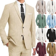 Men 2 Piece Linen Suit Summer Wedding Bestmen Groom Formal Tuxedos 42r 44r 46r