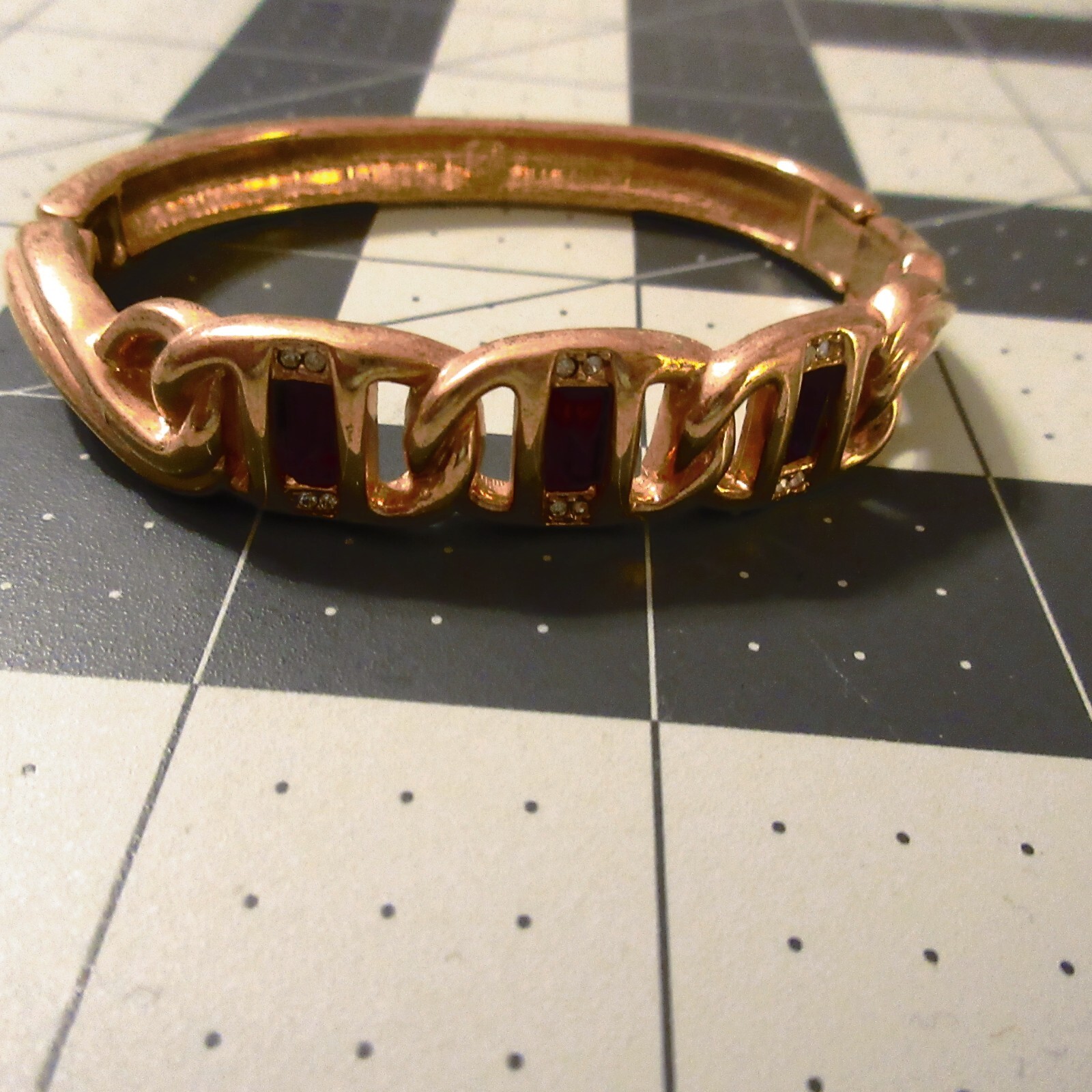 Swarovski Rectangular Red Rhinestones Hinged Bang… - image 2