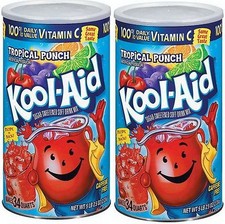 New 2 Cans 34 Qt each Kool-Aid Tropical Punch Drink Sweetened Kool Aid Xmas