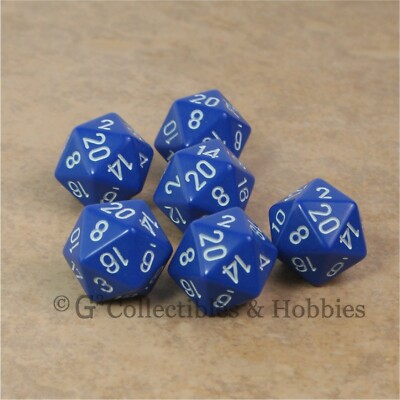 NEW Set of 6 Blue with White Numbers D20 Dice Twenty Sided RPG D&D Game D20s