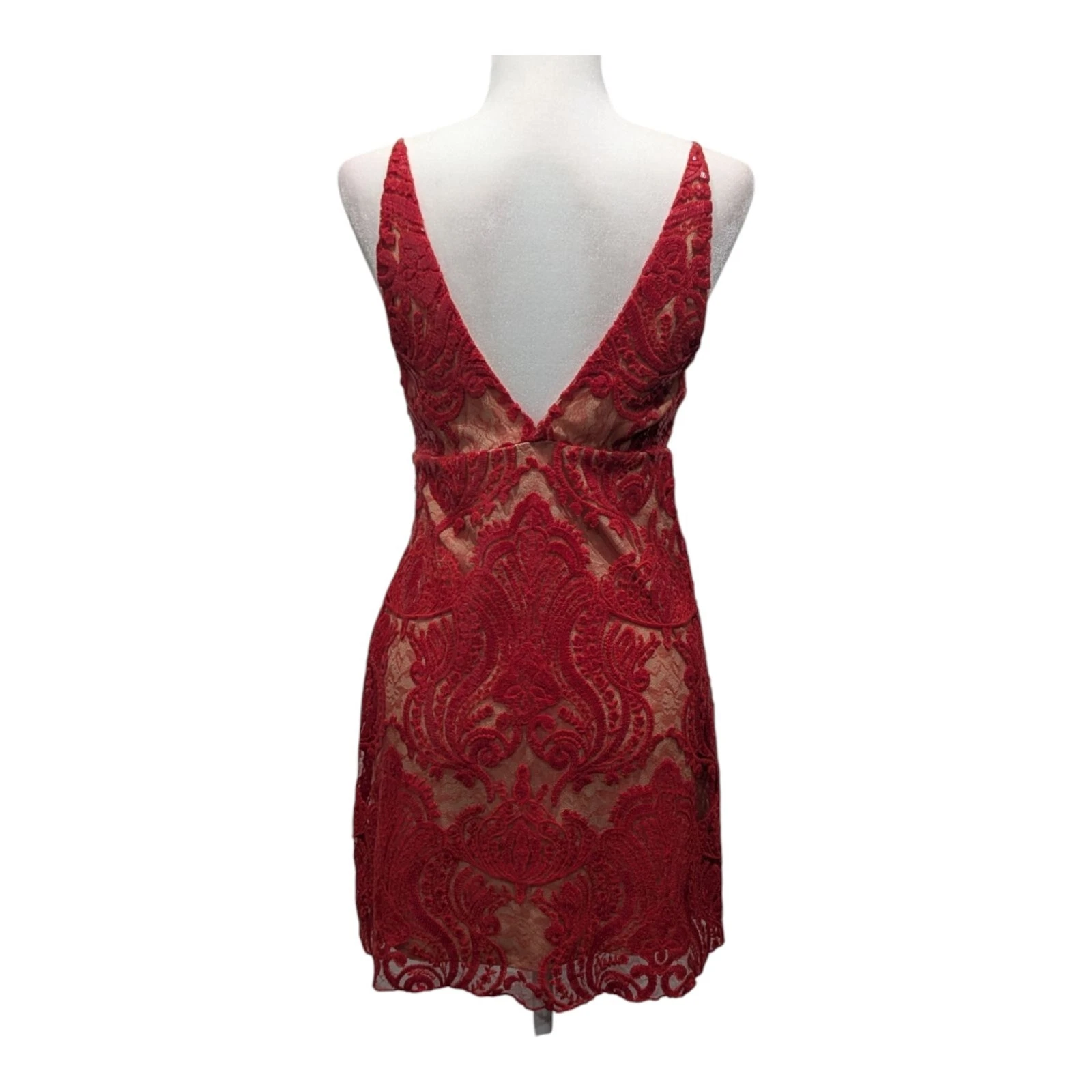 Nuovo! Free People Night Shimmers Mini Abito Babydoll San Valentino in Pizzo Trasparente Rosso 4