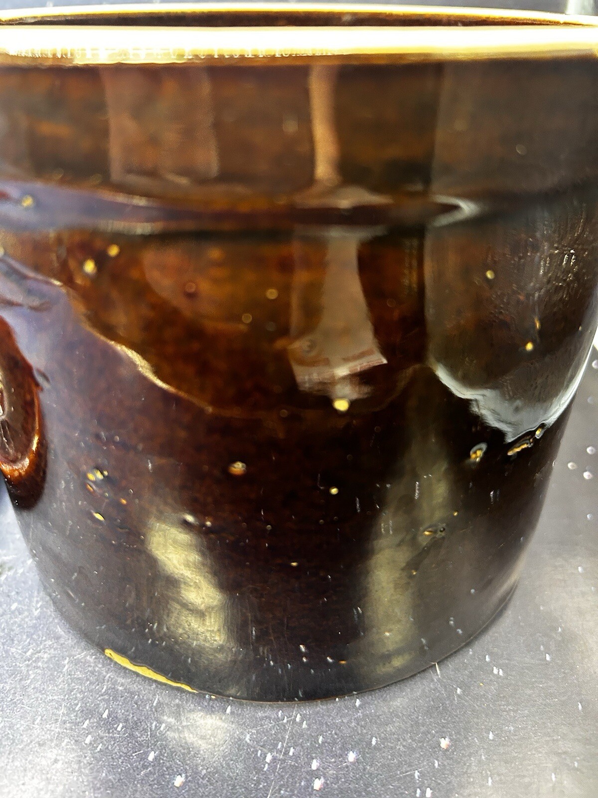 Vintage Dark Brown Glaze Pottery Ceramic Crock with Lid