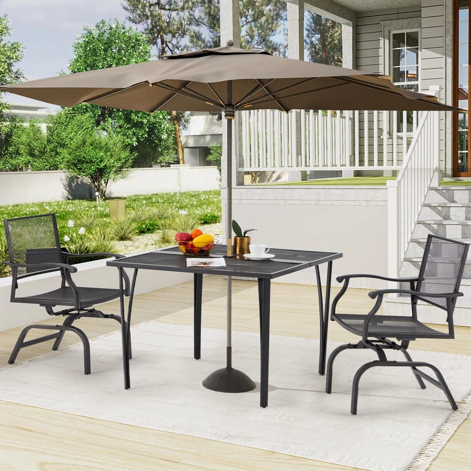 3 Pieces Patio Dining Set Outdoor Garden Furniture Set w/Square Table & Chairs - Image 2 of 4