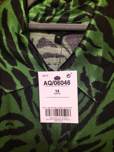 APPLE GREEN AND BLACK ZEBRA ANIMAL PRINT SATIN BLOUSE, NEXT SIZE 14 NEW WITH TAG - Picture 4 of 8