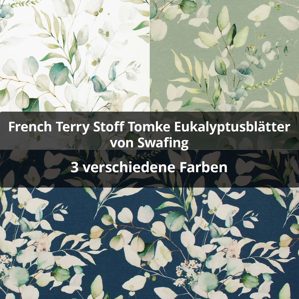 FITZIBIZ French Terry Stoff Eukalyptusblätter Swafing, ungeraut (Meterware ab 0,50m)