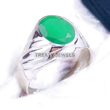 Emerald Oval Cut Gemstone With 925 Sterling Silver Ring For Men's #A293