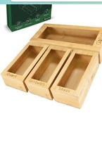 Mokasi Ziplock Bag Organizer Drawer Storage: 4 pack Bamboo Drawer Organizer