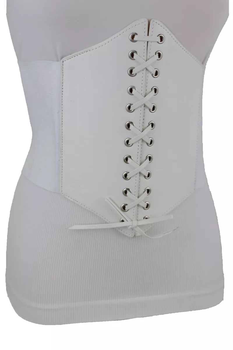 Women Fashion White Color Elastic Wide Band Waist Corset Belt Plus