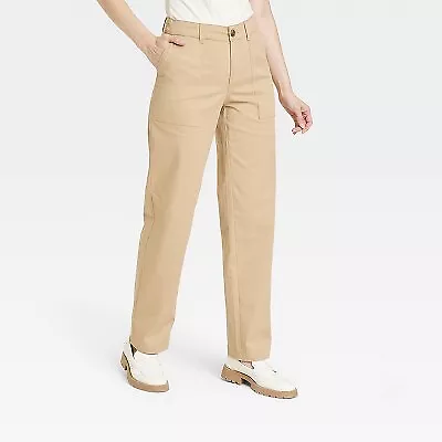 Women's High-Rise Slim Regular Fit Full Pants - A New Day Khaki 10