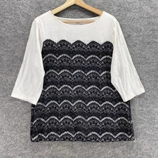 CJ Banks Blouse Women X Plus White Floral Crochet Round Neck 3/4 Sleeve Cotton