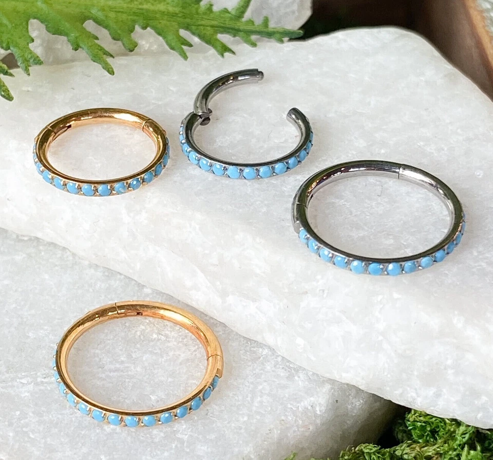 1pc Titanium Hinged Segment Ring Outer Turquoise Septum Hoop Helix Daith Jewelry - Image 2 of 4
