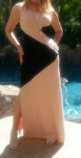 Maya Antonia-PLUS SIZE- Sexy Black-Beige Color Block Elegant Maxi Dress