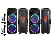 2 Mr Dj PSBAT6200 Dual 15" 4000 Watt Max Power 3 Way Party Speaker with Built-In