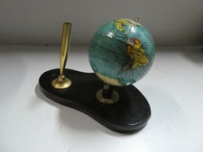 VINTAGE INK WELL DESK SET PEN STAND MINIATURE WORLD GLOBE