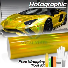Holographic Yellow Rainbow Neo Chrome Car Vinyl Wrap Air Bubble Free Sticker