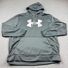 Under Armour Hoodie Mens 2XL Gray Fleece Big Logo Sweatshirt Pullover Loose