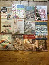 LOT OF 12 BOOKS ON QUILTING; PATCHWORK, VINTAGE QUILTS, HOW TO QUILT, ETC
