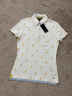 NWT Tommy Hilfiger Womens SS White Polo Shirt Pineapple Print Size S