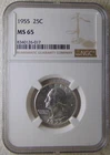 1955 Washington Silver Quarter Dollars  25C, NGC MS65, SWEET COIN!!!