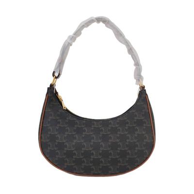 Celine Ava Classic Monogram Canvas Leather Tote Bag Small Brown Women #T6Z0