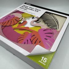 Paint Your Own 3D Wooden Kit Flamingo  15 Pieces: 4 Wooden Boards, 8 Paint Pots