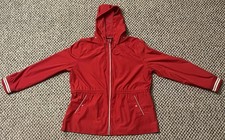 Tommy Hilfiger Women's Red Hooded Windbreaker Jacket with Cinch Waist
