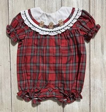 Vintage Red Plaid Teddy Bear Bubble Romper 3-6m Girls